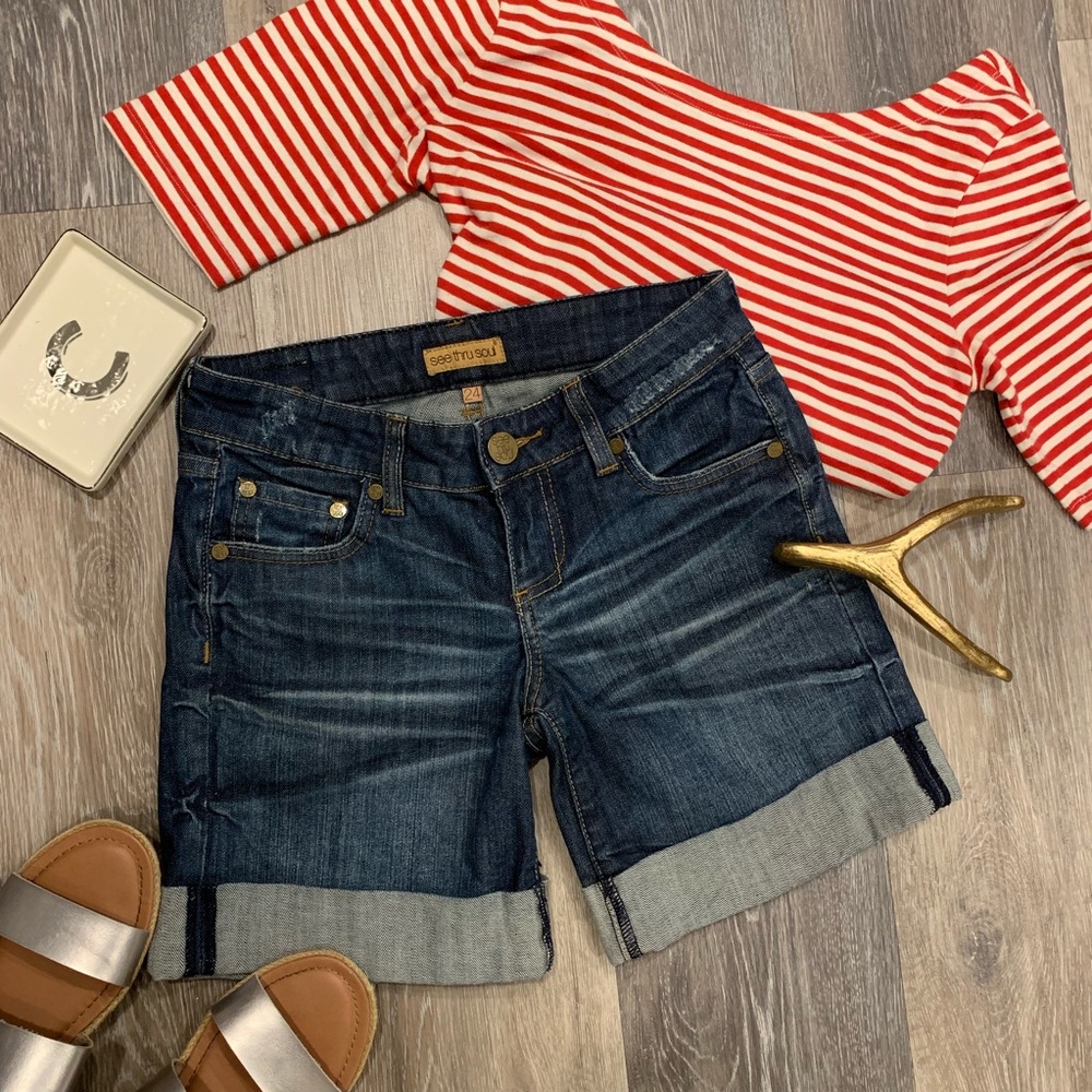See Thru Soul Jean cuffed shorts